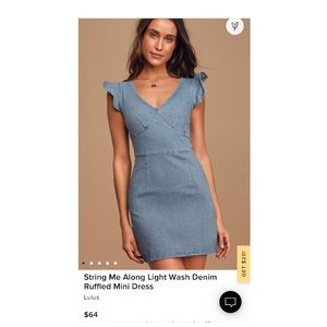 Lulus light wash denim mini ruffle dress